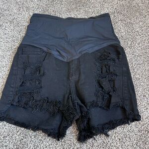 Black maternity jean shorts